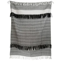 Blankets & Throws-Kirkland's Home Midnight Crosshatch Stripes Outdoor Throw Blanket White/Black