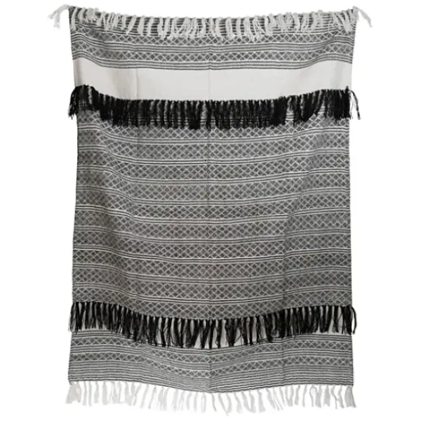 Blankets & Throws-Kirkland's Home Midnight Crosshatch Stripes Outdoor Throw Blanket White/Black