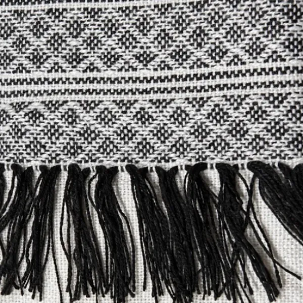 Blankets & Throws-Kirkland's Home Midnight Crosshatch Stripes Outdoor Throw Blanket White/Black