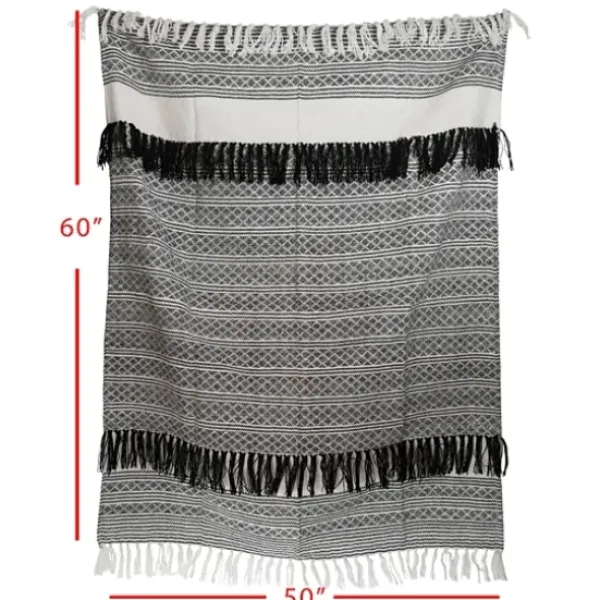 Blankets & Throws-Kirkland's Home Midnight Crosshatch Stripes Outdoor Throw Blanket White/Black