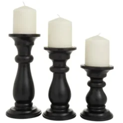 Candle Holders-Kirkland's Home Midnight Distressed Wood Candle Holders, Set Of 3 Black