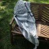 Blankets & Throws-Kirkland's Home Midnight Honeycomb Outdoor Throw Blanket White/Black