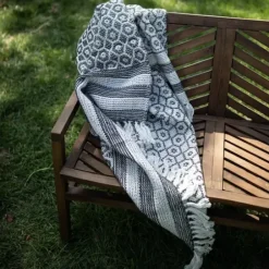Blankets & Throws-Kirkland's Home Midnight Honeycomb Outdoor Throw Blanket White/Black