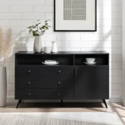 Cabinets & Sideboards-Kirkland's Home Midnight Mid-Century Modern Sideboard