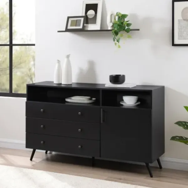 Cabinets & Sideboards-Kirkland's Home Midnight Mid-Century Modern Sideboard