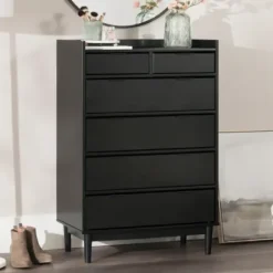 Dressers & Chests-Kirkland's Home Midnight Solid Wood Pull Tab Dresser Black