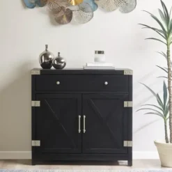 Cabinets & Sideboards-Kirkland's Home Midnight X-Shaped Doors Decorative Chest Black