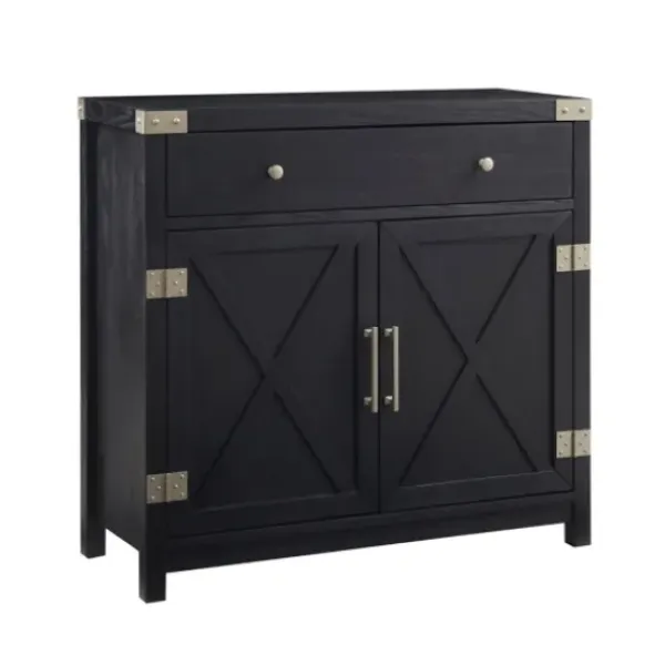 Cabinets & Sideboards-Kirkland's Home Midnight X-Shaped Doors Decorative Chest Black