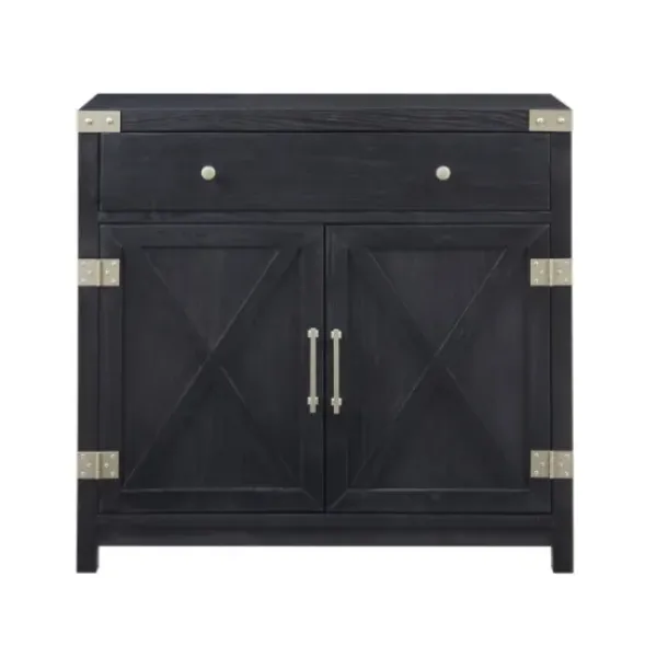 Cabinets & Sideboards-Kirkland's Home Midnight X-Shaped Doors Decorative Chest Black