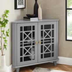 Cabinets & Sideboards-Kirkland's Home Mikie Corner Cabinet Gray