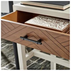 Accent & End Tables-Kirkland's Home Milo Honey Herringbone Accent Table White/Brown