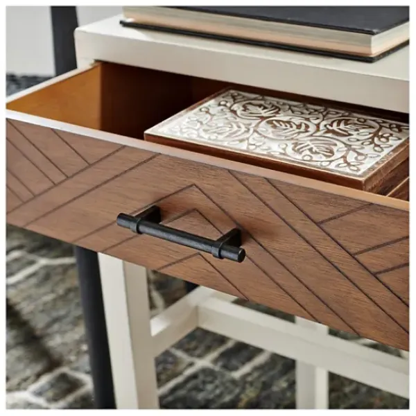 Accent & End Tables-Kirkland's Home Milo Honey Herringbone Accent Table White/Brown