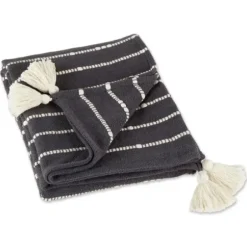 Blankets & Throws-Kirkland's Home Mineral Slub Stripe Decorative Throw Gray