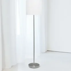 Floor Lamps-Kirkland's Home Minimal Brushed Nickel Stem Floor Lamp White