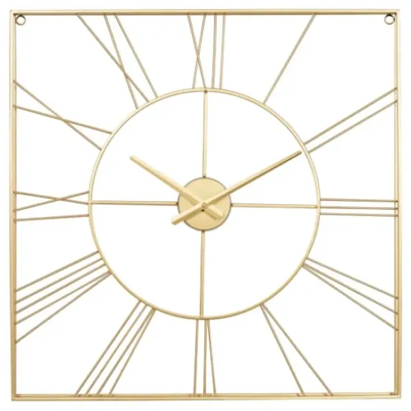 Clocks-Kirkland's Home Minimal Square Open Face Clock Gold