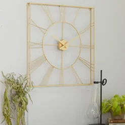 Clocks-Kirkland's Home Minimal Square Open Face Clock Gold