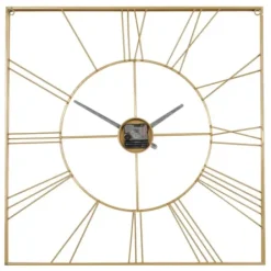 Clocks-Kirkland's Home Minimal Square Open Face Clock Gold
