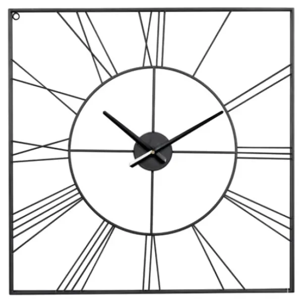 Clocks-Kirkland's Home Minimal Square Open Face Clock Black