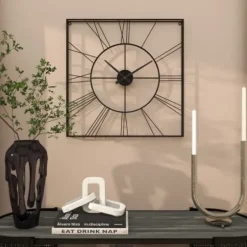 Clocks-Kirkland's Home Minimal Square Open Face Clock Black