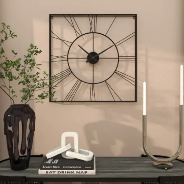 Clocks-Kirkland's Home Minimal Square Open Face Clock Black