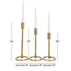Candle Holders-Kirkland's Home Minimalist Circle Base 3-Pc. Candlestick Set Gold