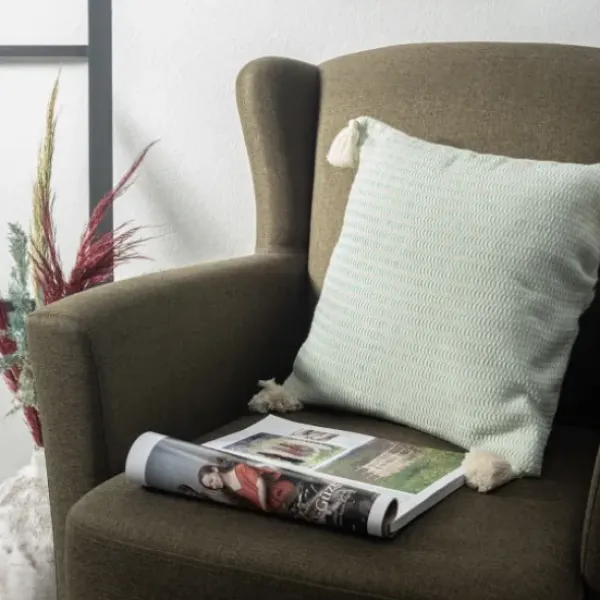 Pillows-Kirkland's Home Mint Trapeze Organic Cotton Throw Pillow Green/Ivory