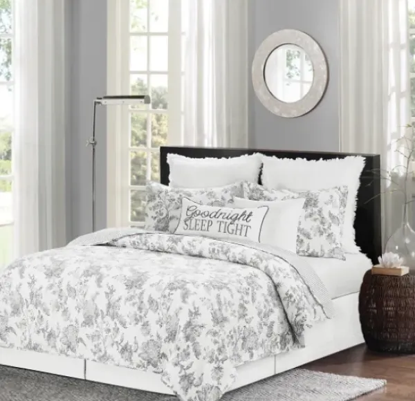 Quilts-Kirkland's Home Miriam Floral & Stripe 3-Pc. King Quilt Set Gray/White