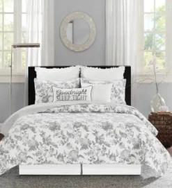 Quilts-Kirkland's Home Miriam Floral & Stripe 3-Pc. King Quilt Set Gray/White