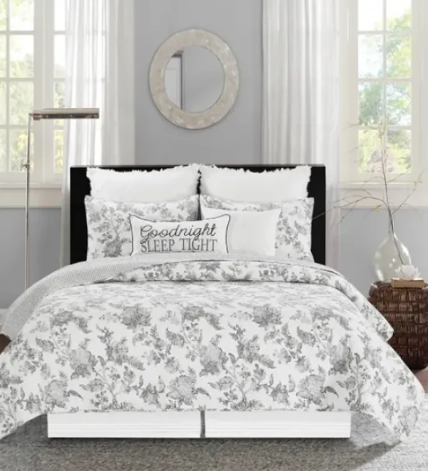 Quilts-Kirkland's Home Miriam Floral & Stripe 3-Pc. Full/Queen Quilt Set Gray/White