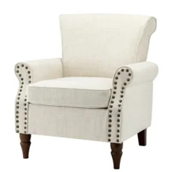 Accent Chairs-Kirkland's Home Miriam Nailhead Trim Armchair Ivory