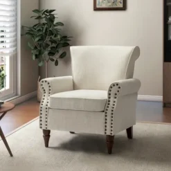 Accent Chairs-Kirkland's Home Miriam Nailhead Trim Armchair Ivory