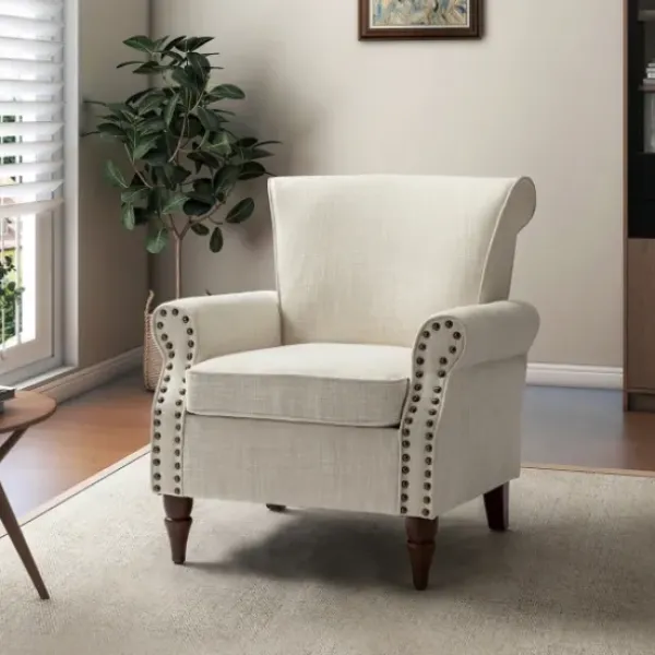 Accent Chairs-Kirkland's Home Miriam Nailhead Trim Armchair Ivory