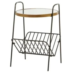 Accent & End Tables-Kirkland's Home Mirror Top Magazine Rack Side Table Black/Gold