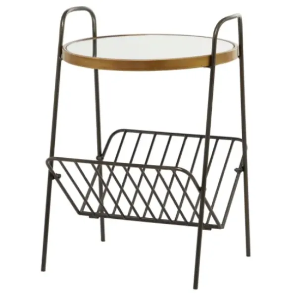 Accent & End Tables-Kirkland's Home Mirror Top Magazine Rack Side Table Black/Gold