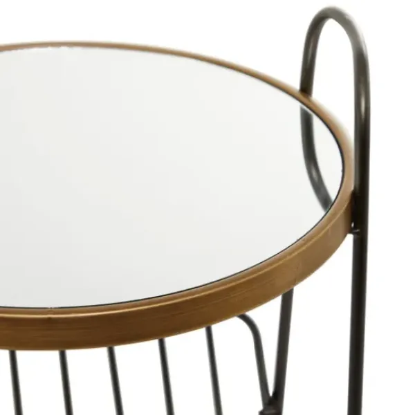 Accent & End Tables-Kirkland's Home Mirror Top Magazine Rack Side Table Black/Gold