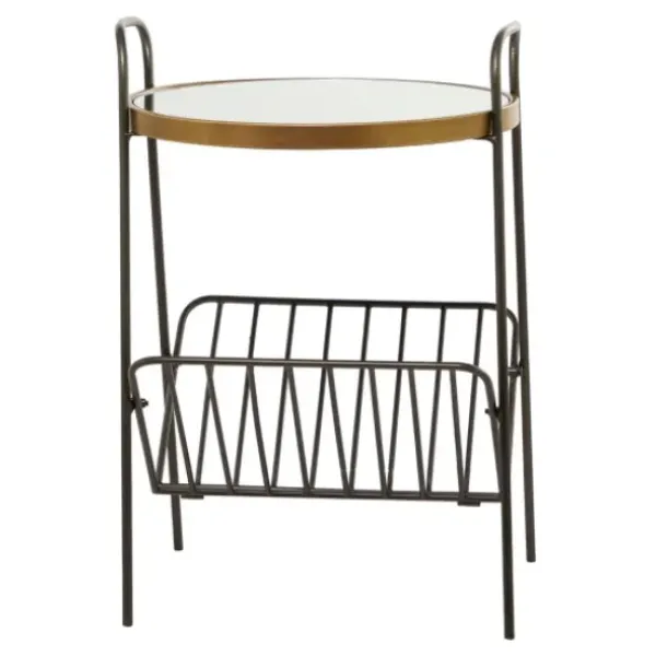 Accent & End Tables-Kirkland's Home Mirror Top Magazine Rack Side Table Black/Gold