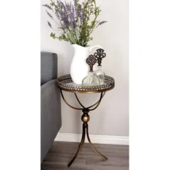 Accent & End Tables-Kirkland's Home Mirror Top Metal Accent Table Gold