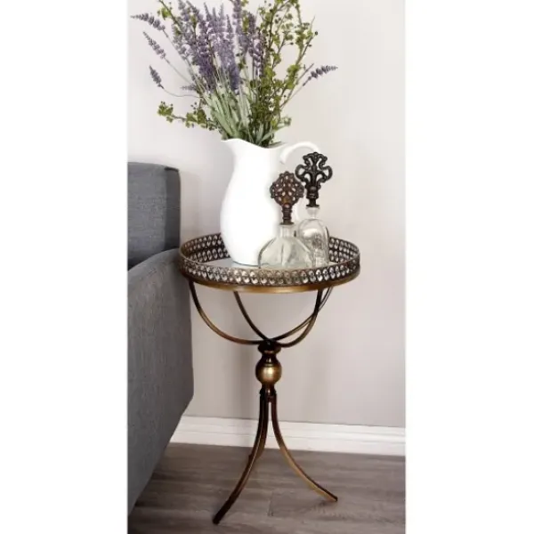 Accent & End Tables-Kirkland's Home Mirror Top Metal Accent Table Gold