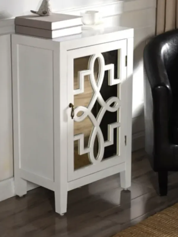 Cabinets & Sideboards-Kirkland's Home Mirrored 1-Door Cabinet With Overlay Pattern White