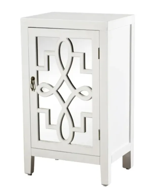Cabinets & Sideboards-Kirkland's Home Mirrored 1-Door Cabinet With Overlay Pattern White