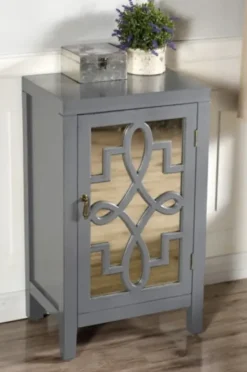 Cabinets & Sideboards-Kirkland's Home Mirrored 1-Door Cabinet With Overlay Pattern Gray