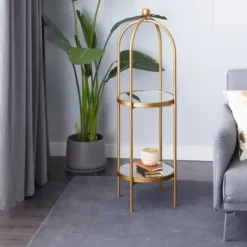 Bookshelves-Kirkland's Home Mirrored Two-Tier Cage Shelf Gold