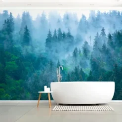 Wall Murals & Wall Decals-Kirkland's Home Misty Forest Peel And Stick Wall Mural Blue/Green