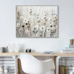 Framed Art-Kirkland's Home Misty Meadow Framed Canvas Art Print Gray/White