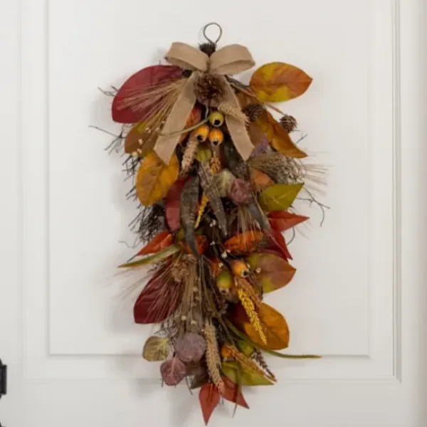 Wreaths-Kirkland's Home Mixed Fall Foliage Teardrop Swag Orange/Brown
