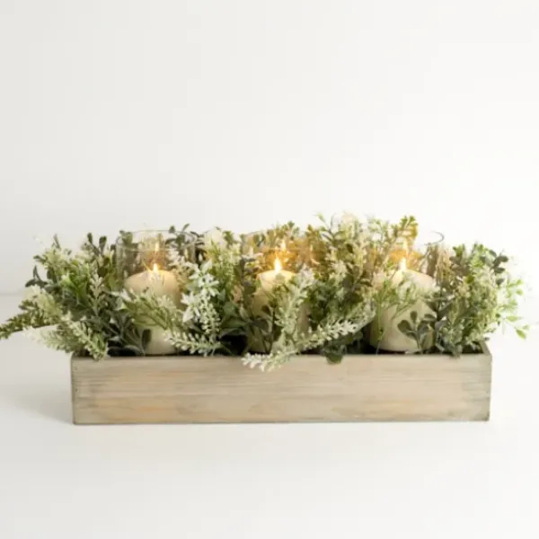 Arrangements & Greenery-Kirkland's Home Mixed Greenery Candle Centerpiece Green/Tan