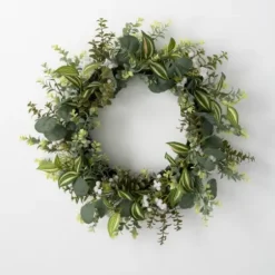 Wreaths-Kirkland's Home Mixed Greens And Wildflowers Wreath, 22 In. Green/White