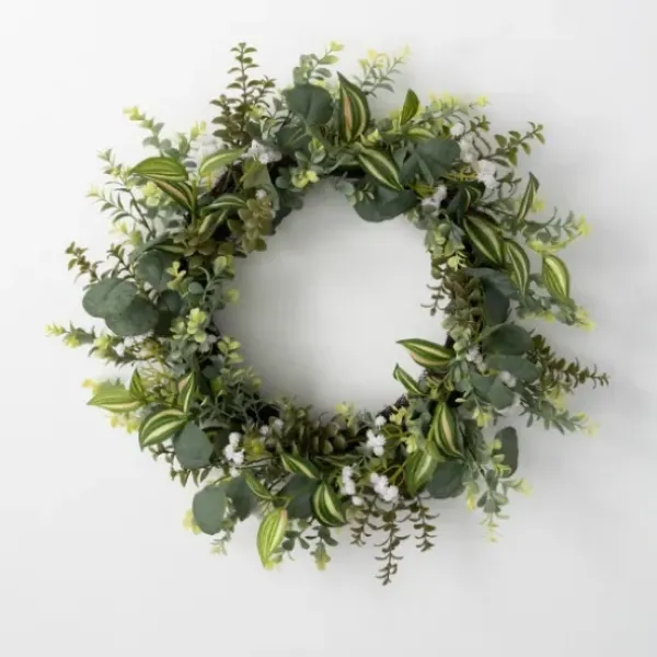 Wreaths-Kirkland's Home Mixed Greens And Wildflowers Wreath, 22 In. Green/White