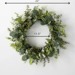 Wreaths-Kirkland's Home Mixed Greens And Wildflowers Wreath, 22 In. Green/White