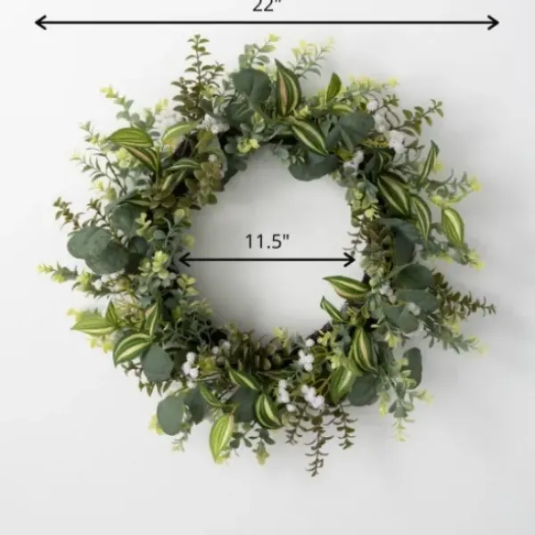 Wreaths-Kirkland's Home Mixed Greens And Wildflowers Wreath, 22 In. Green/White